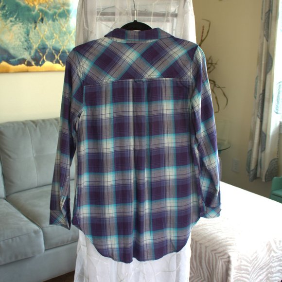 Sonoma Women's Button Down | Plaid Blue Button Down - Picture 2 of 4